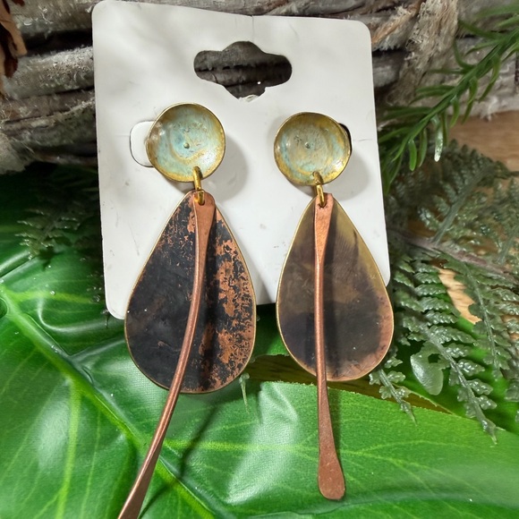 Artistic Copper and Brass Teardrop Earrings - Picture 5 of 9